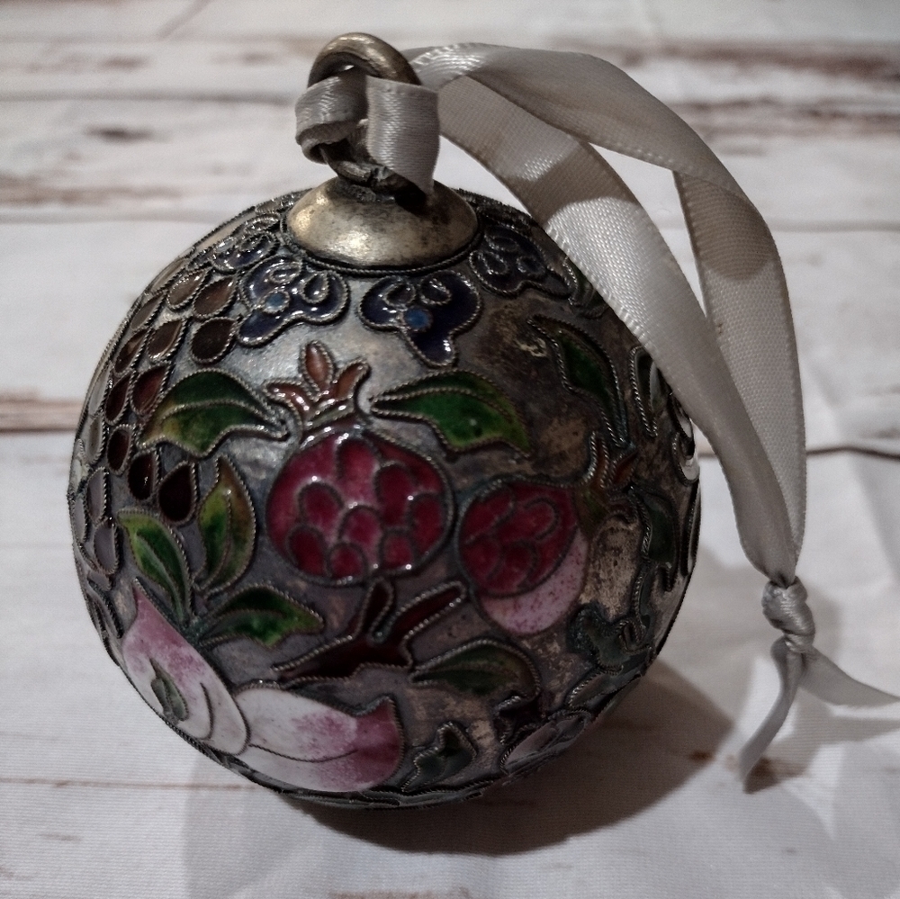 Vintage Cloisonne Pewter‎ and Enamel Fruit Motif Ball/Sphere Ornament